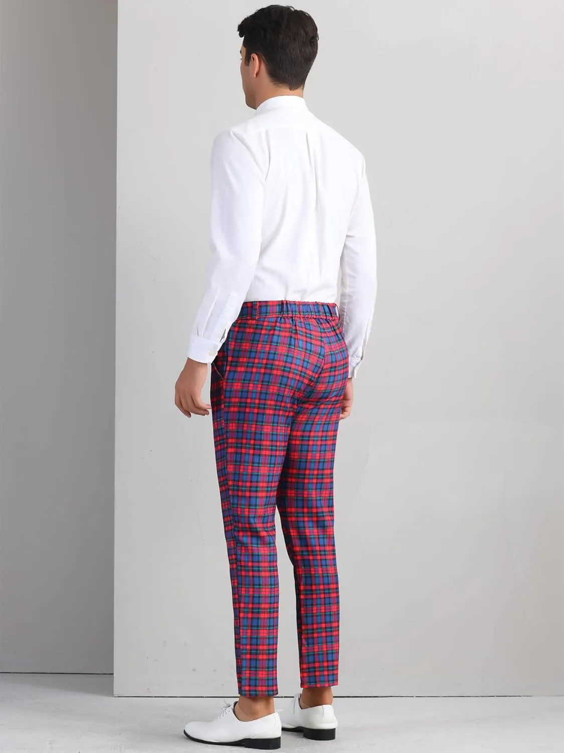 Lars Amadeus Men's Formal Trousers Color Block Slim Fit Flat Front Plaid Dress Pants