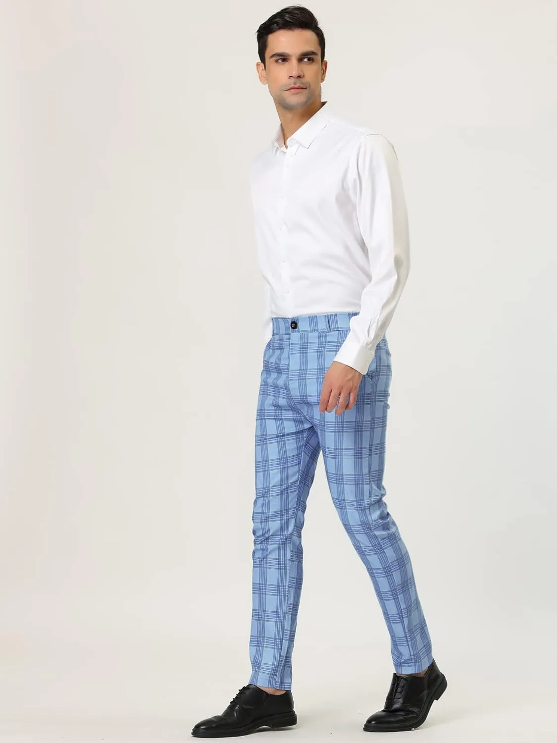 Lars Amadeus Men's Formal Trousers Color Block Slim Fit Flat Front Plaid Dress Pants