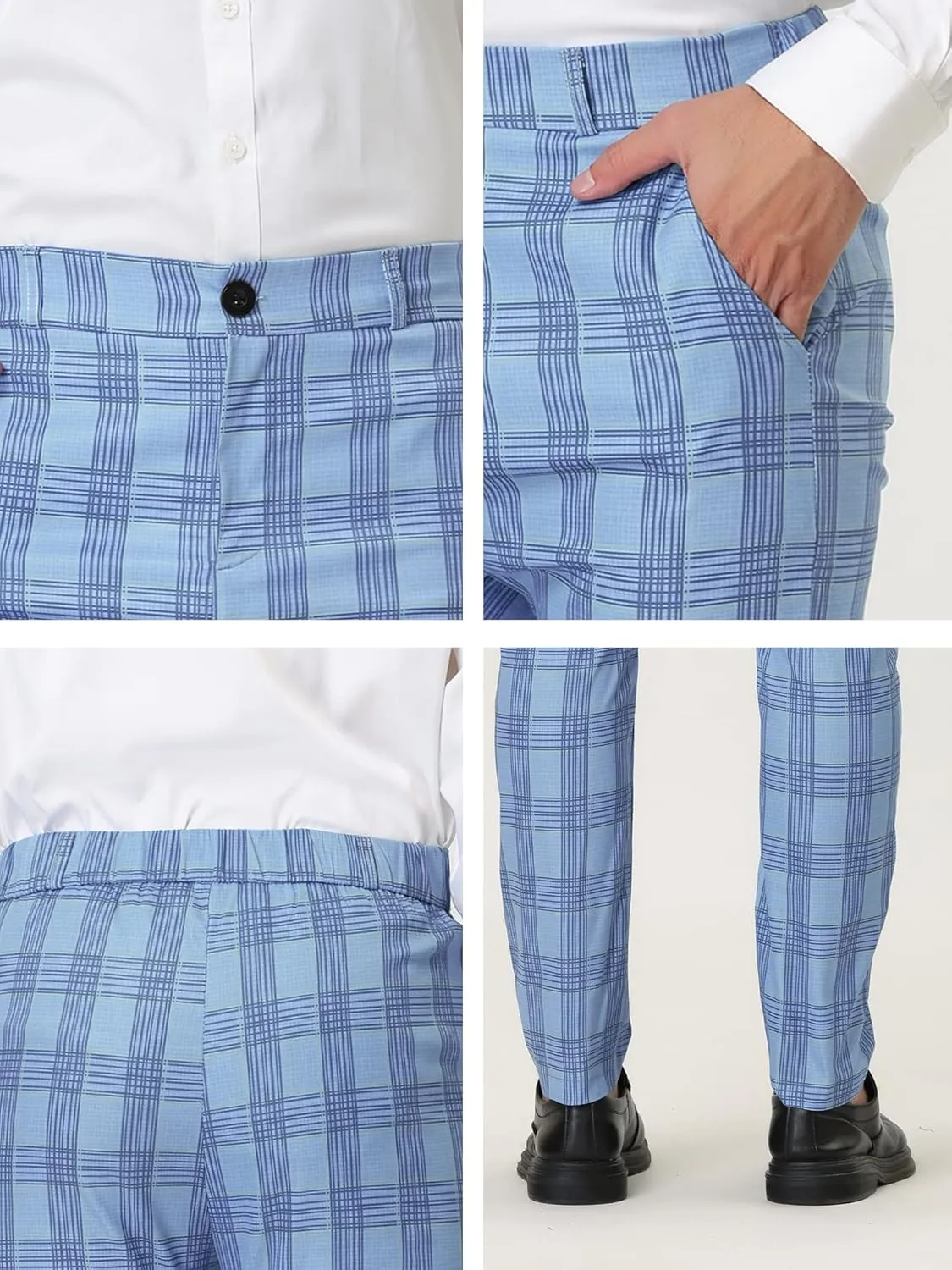 Lars Amadeus Men's Formal Trousers Color Block Slim Fit Flat Front Plaid Dress Pants