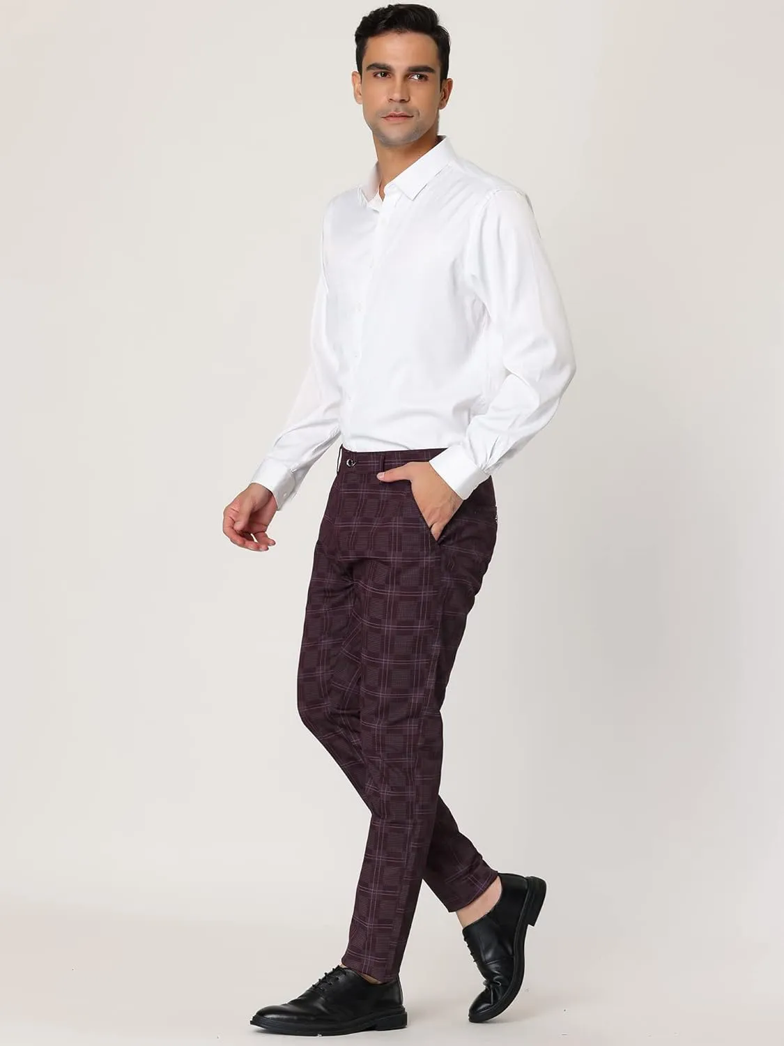 Lars Amadeus Men's Plaid Dress Pants Slim Fit Flat Front Business Check Trousers
