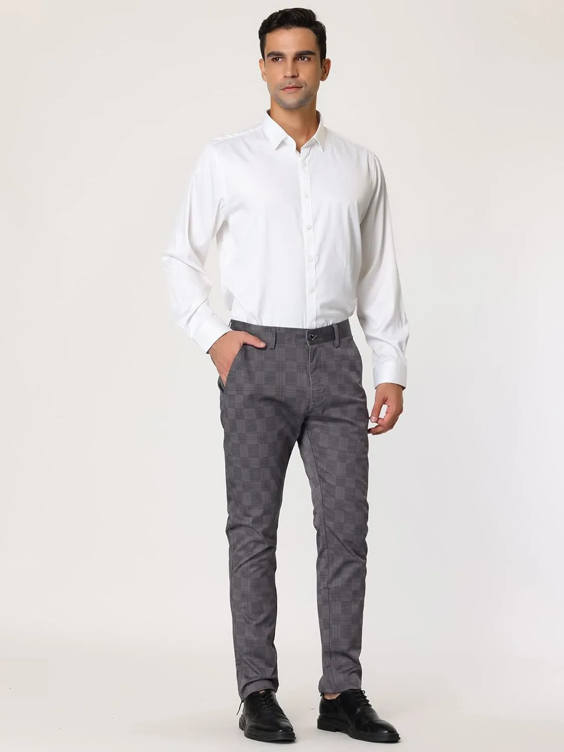 Lars Amadeus Men's Plaid Dress Pants Slim Fit Flat Front Business Check Trousers