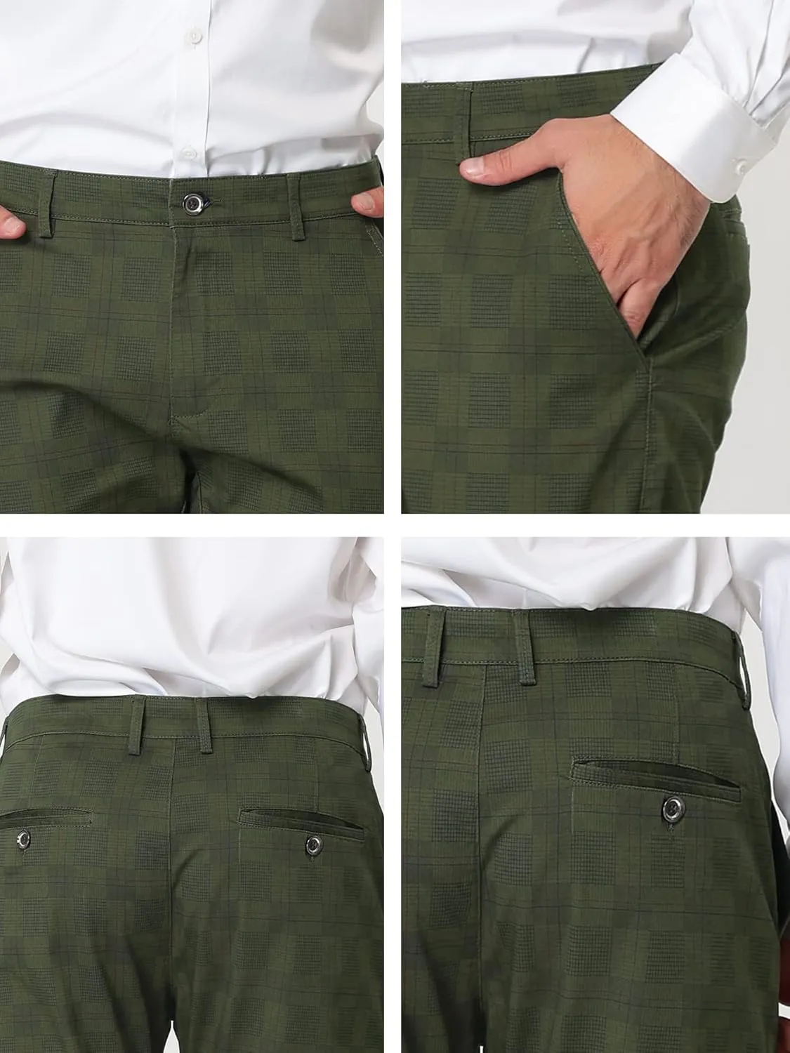 Lars Amadeus Men's Plaid Dress Pants Slim Fit Flat Front Business Check Trousers