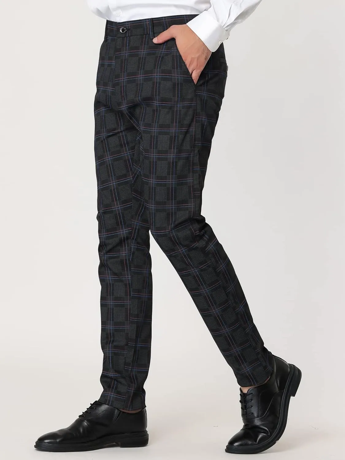 Lars Amadeus Men's Plaid Dress Pants Slim Fit Flat Front Business Check Trousers