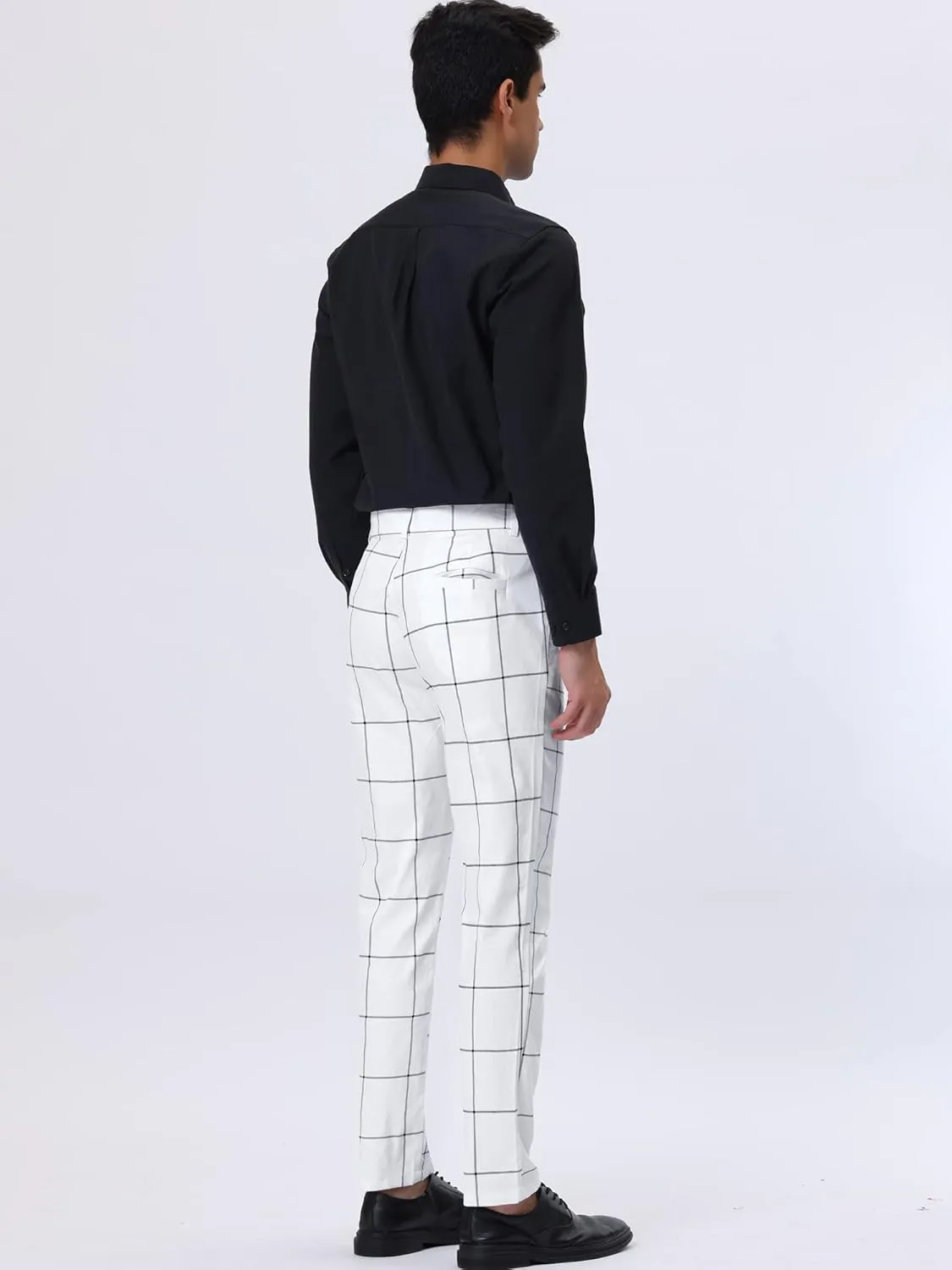 Lars Amadeus Men's Plaid Dress Pants Slim Fit Flat Front Business Check Trousers