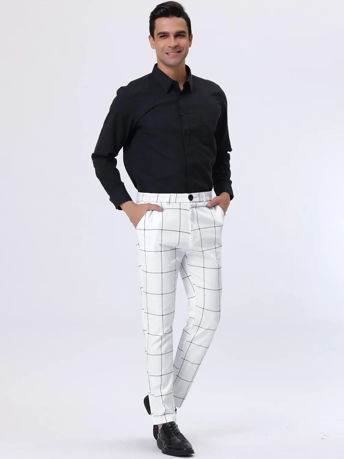 Lars Amadeus Men's Plaid Dress Pants Slim Fit Flat Front Business Check Trousers