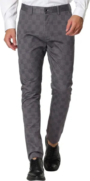 Lars Amadeus Men's Plaid Dress Pants Slim Fit Flat Front Business Check Trousers