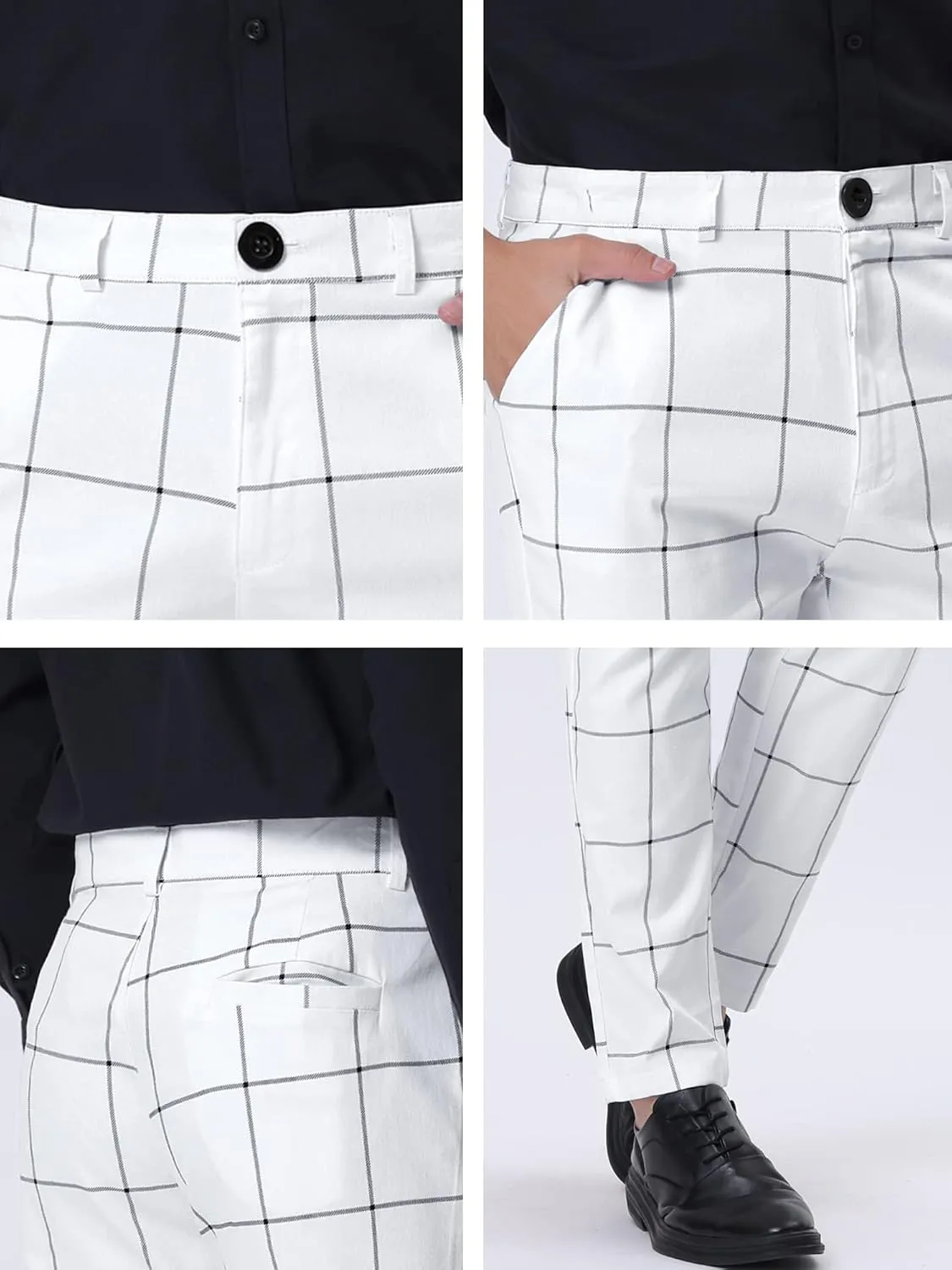 Lars Amadeus Men's Plaid Dress Pants Slim Fit Flat Front Business Check Trousers