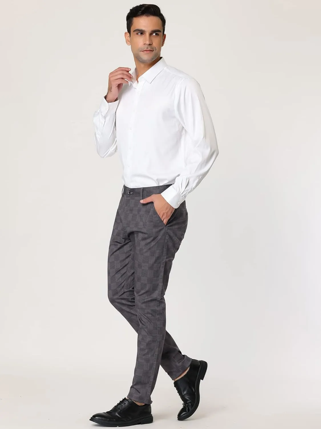 Lars Amadeus Men's Plaid Dress Pants Slim Fit Flat Front Business Check Trousers