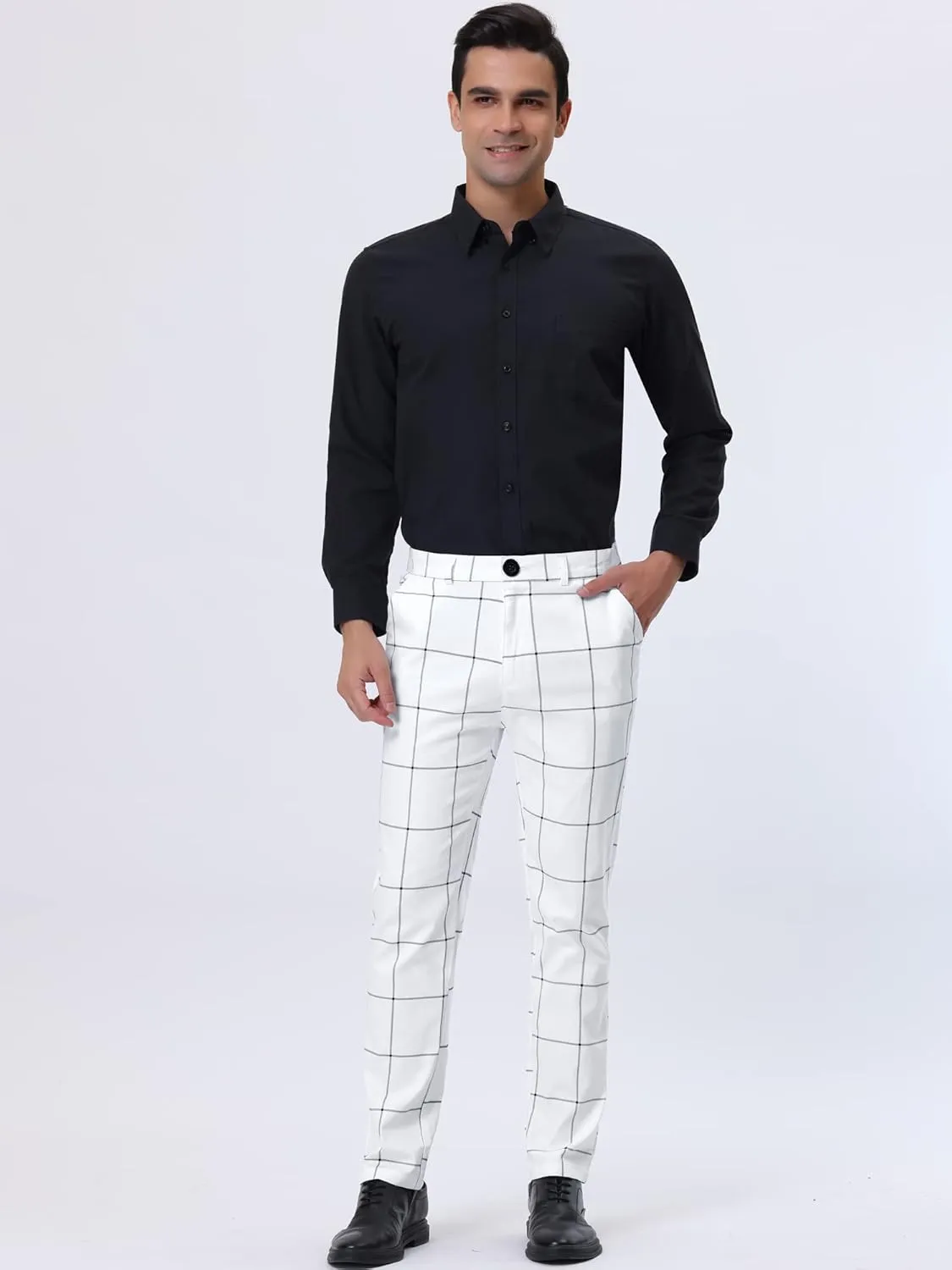 Lars Amadeus Men's Plaid Dress Pants Slim Fit Flat Front Business Check Trousers