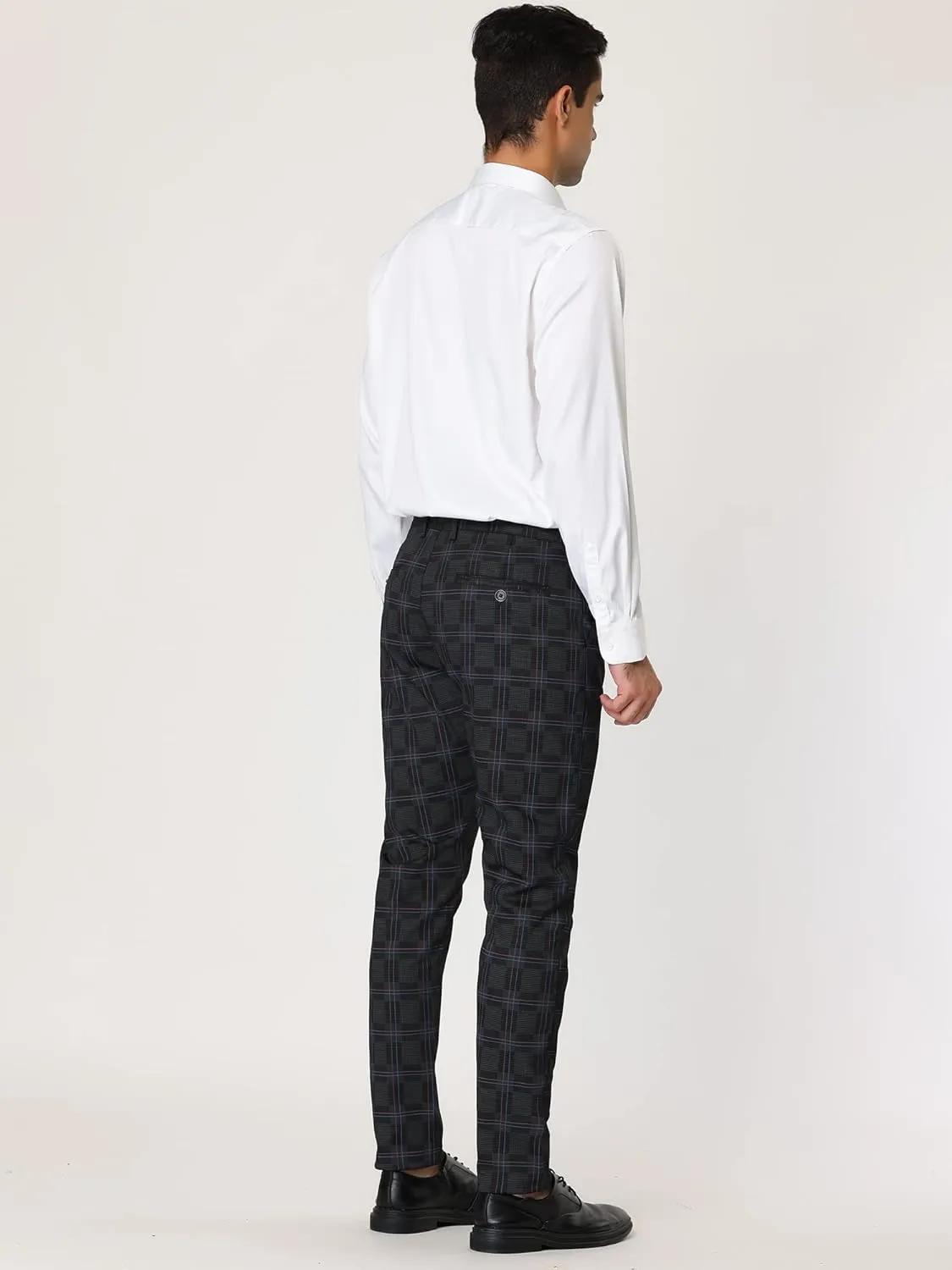 Lars Amadeus Men's Plaid Dress Pants Slim Fit Flat Front Business Check Trousers