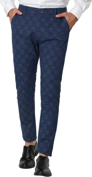 Lars Amadeus Men's Plaid Dress Pants Slim Fit Flat Front Business Check Trousers