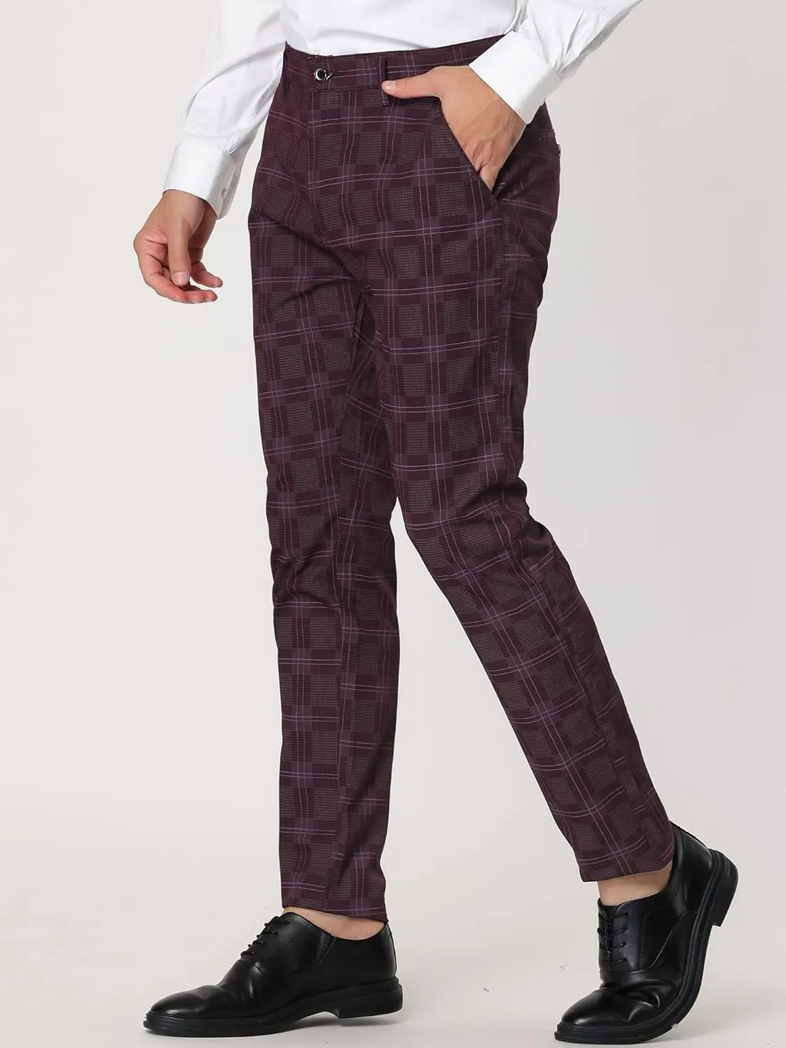 Lars Amadeus Men's Plaid Dress Pants Slim Fit Flat Front Business Check Trousers