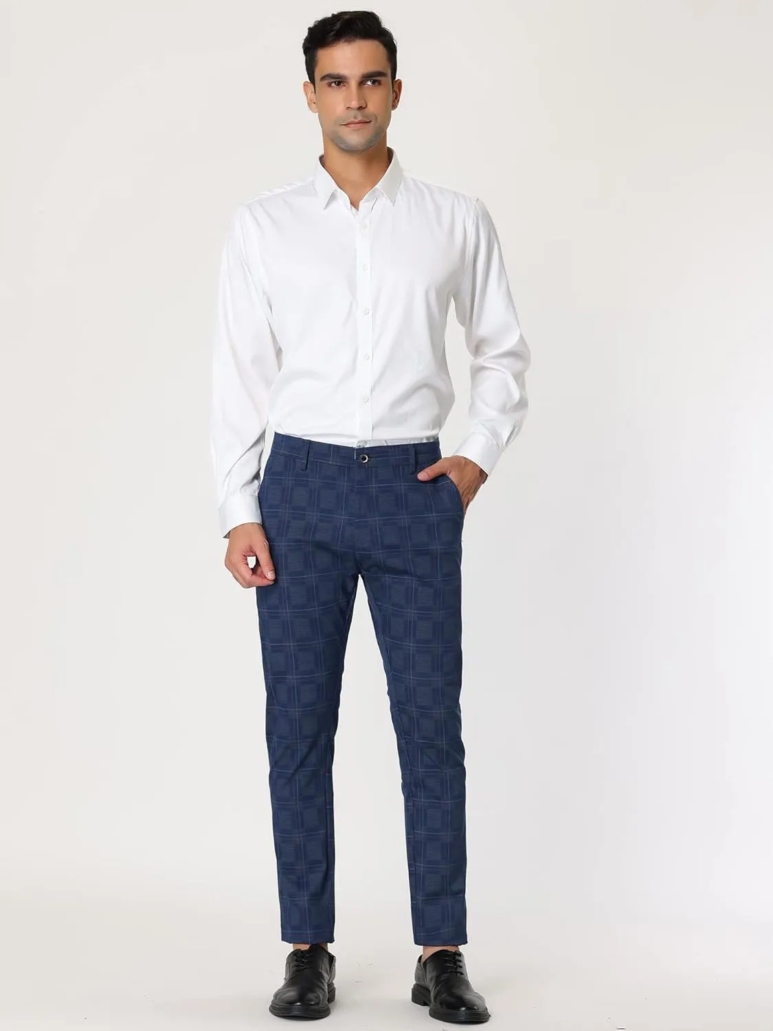 Lars Amadeus Men's Plaid Dress Pants Slim Fit Flat Front Business Check Trousers