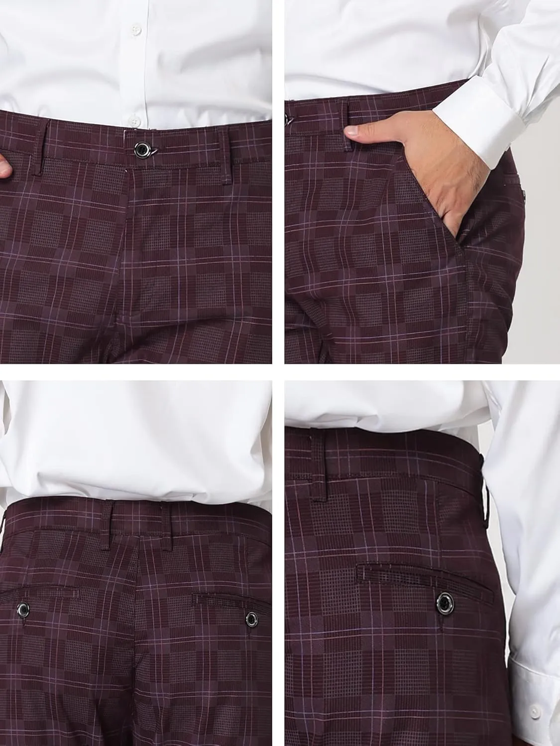 Lars Amadeus Men's Plaid Dress Pants Slim Fit Flat Front Business Check Trousers