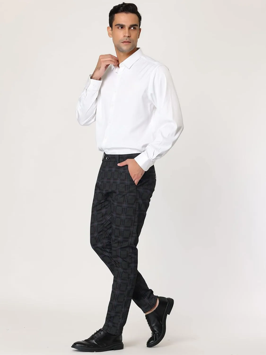Lars Amadeus Men's Plaid Dress Pants Slim Fit Flat Front Business Check Trousers