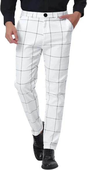 Lars Amadeus Men's Plaid Dress Pants Slim Fit Flat Front Business Check Trousers