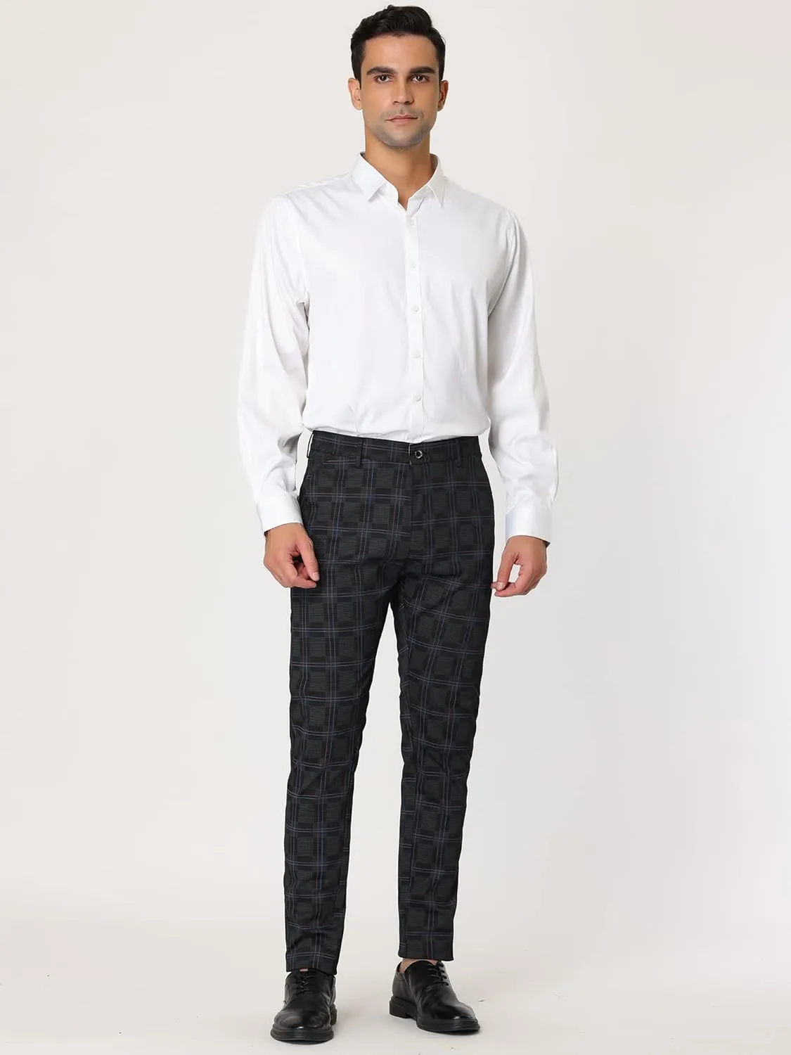 Lars Amadeus Men's Plaid Dress Pants Slim Fit Flat Front Business Check Trousers