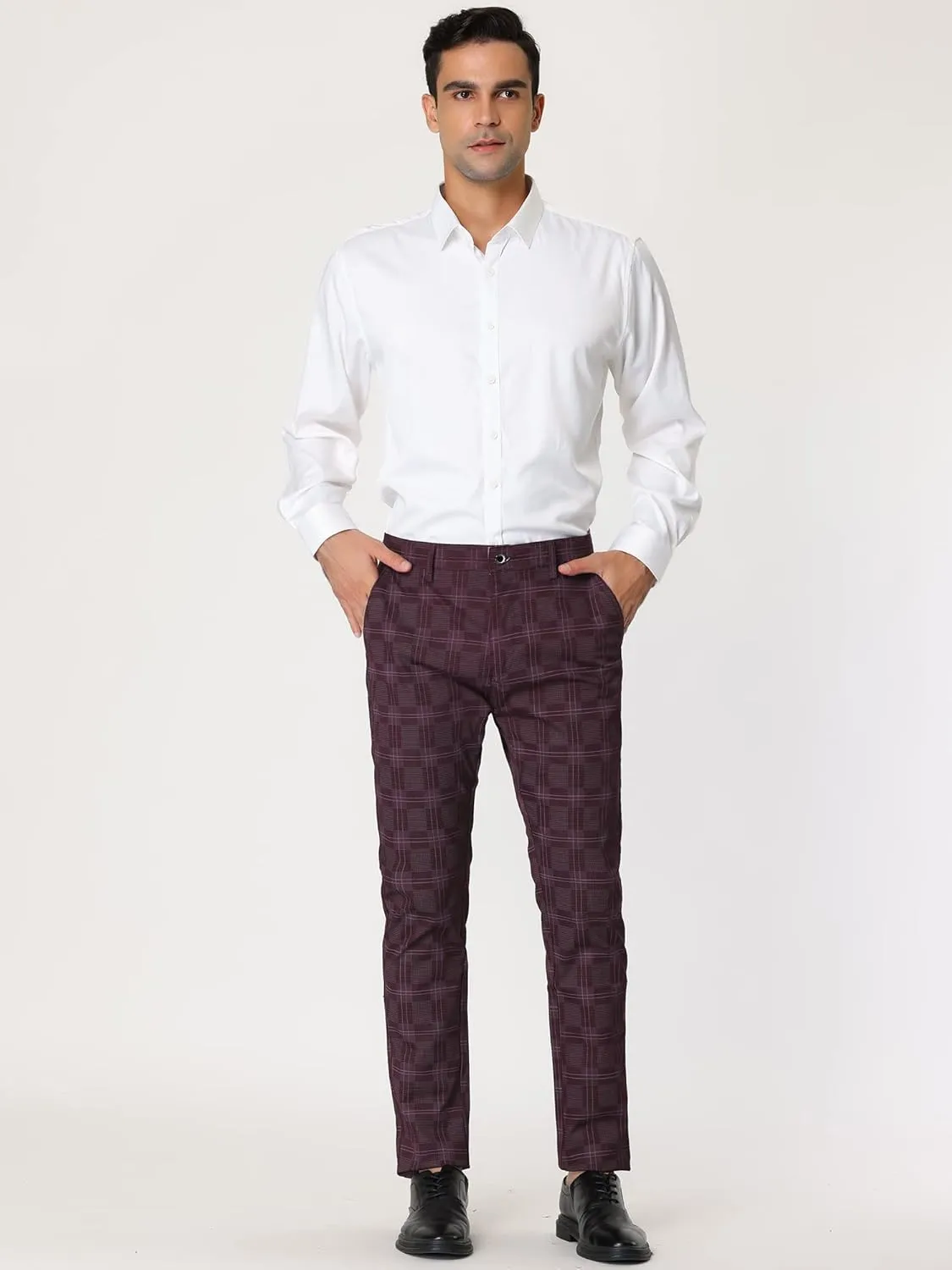 Lars Amadeus Men's Plaid Dress Pants Slim Fit Flat Front Business Check Trousers