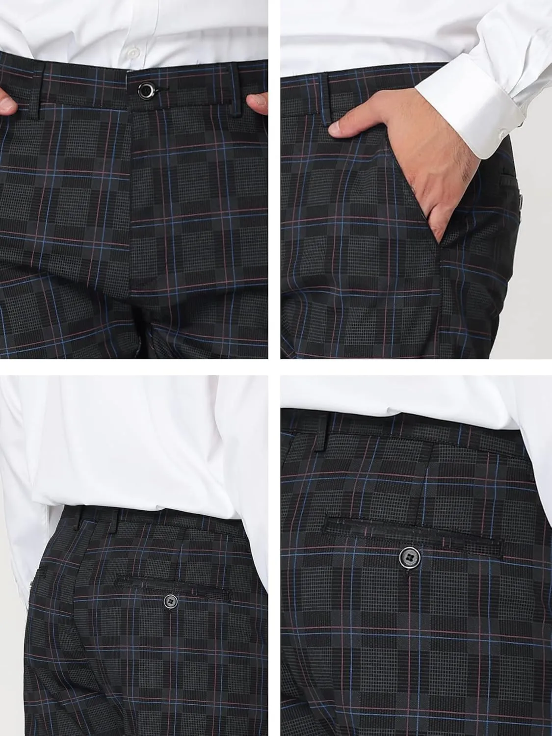Lars Amadeus Men's Plaid Dress Pants Slim Fit Flat Front Business Check Trousers