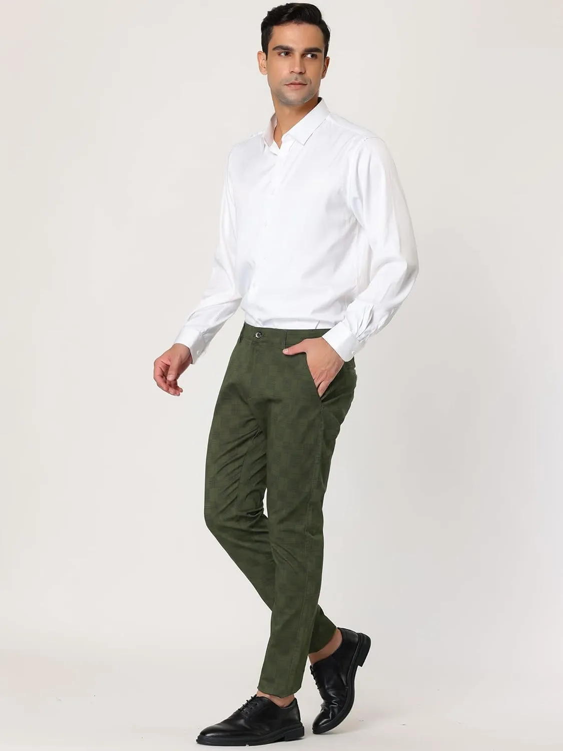 Lars Amadeus Men's Plaid Dress Pants Slim Fit Flat Front Business Check Trousers