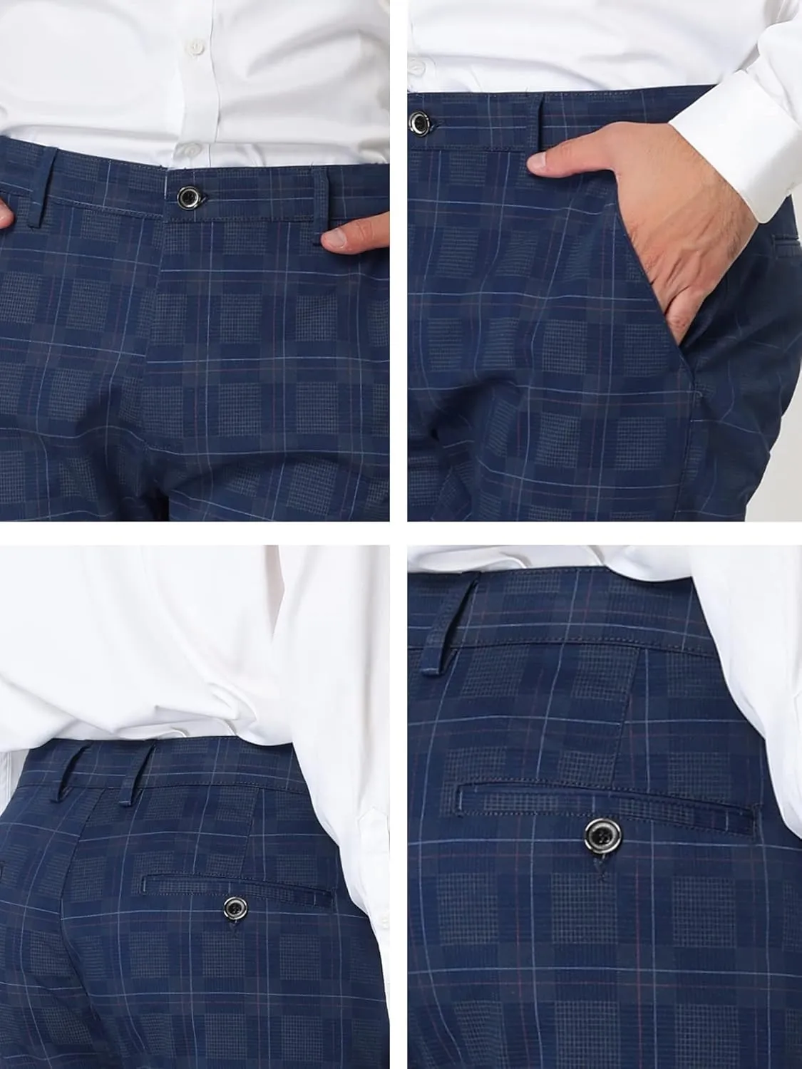 Lars Amadeus Men's Plaid Dress Pants Slim Fit Flat Front Business Check Trousers