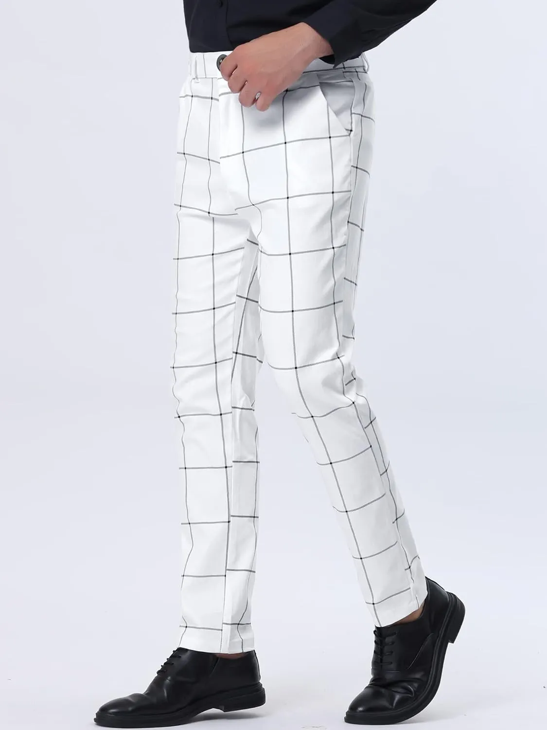 Lars Amadeus Men's Plaid Dress Pants Slim Fit Flat Front Business Check Trousers
