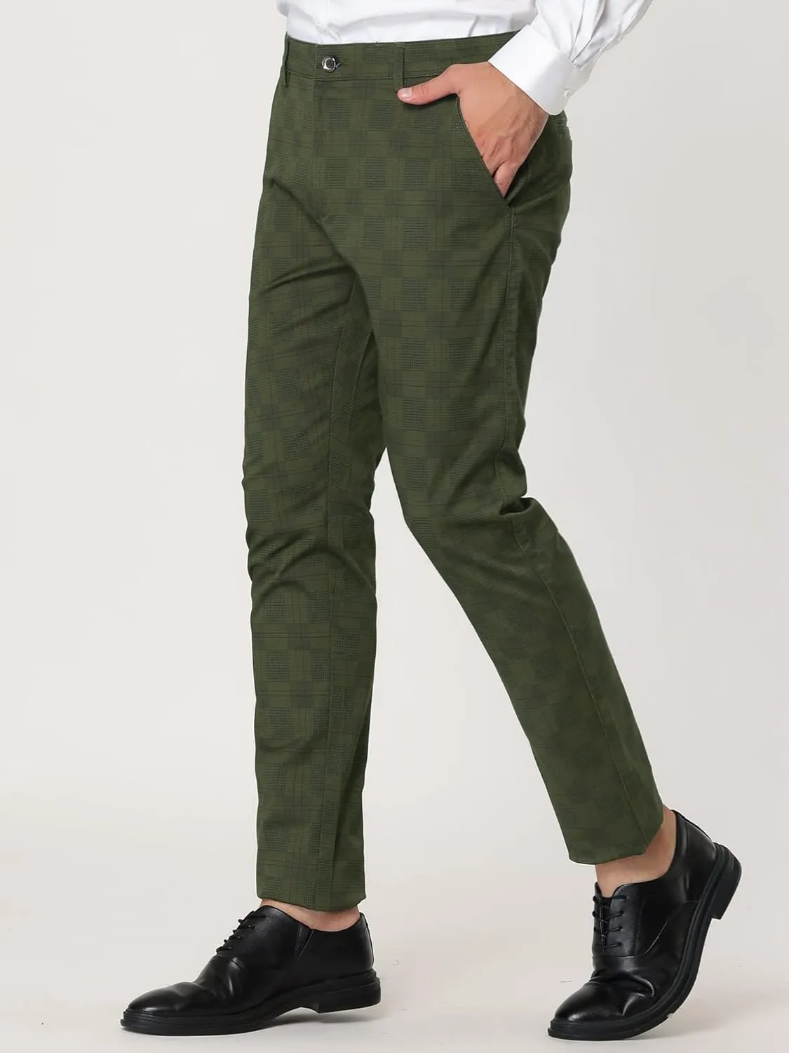 Lars Amadeus Men's Plaid Dress Pants Slim Fit Flat Front Business Check Trousers
