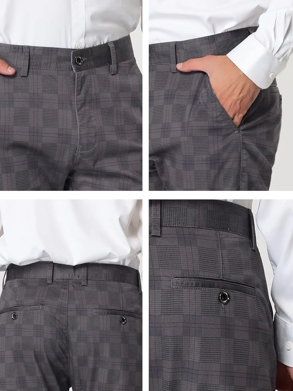 Lars Amadeus Men's Plaid Dress Pants Slim Fit Flat Front Business Check Trousers