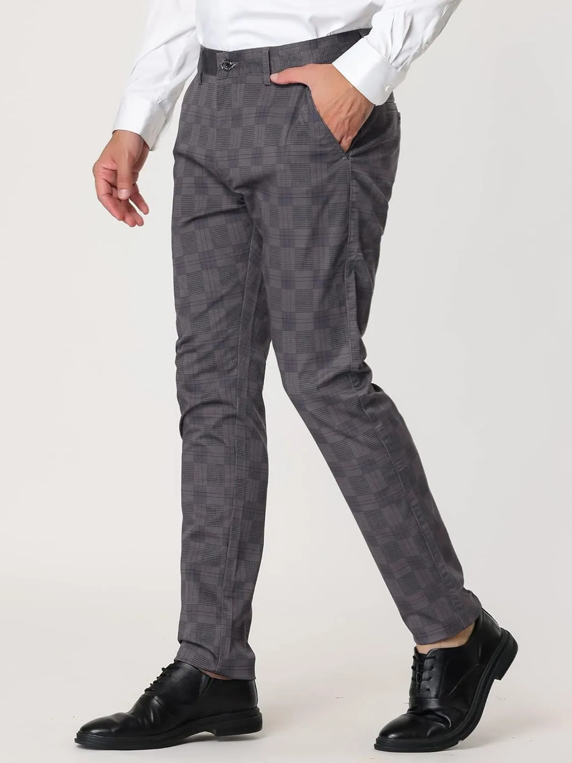 Lars Amadeus Men's Plaid Dress Pants Slim Fit Flat Front Business Check Trousers