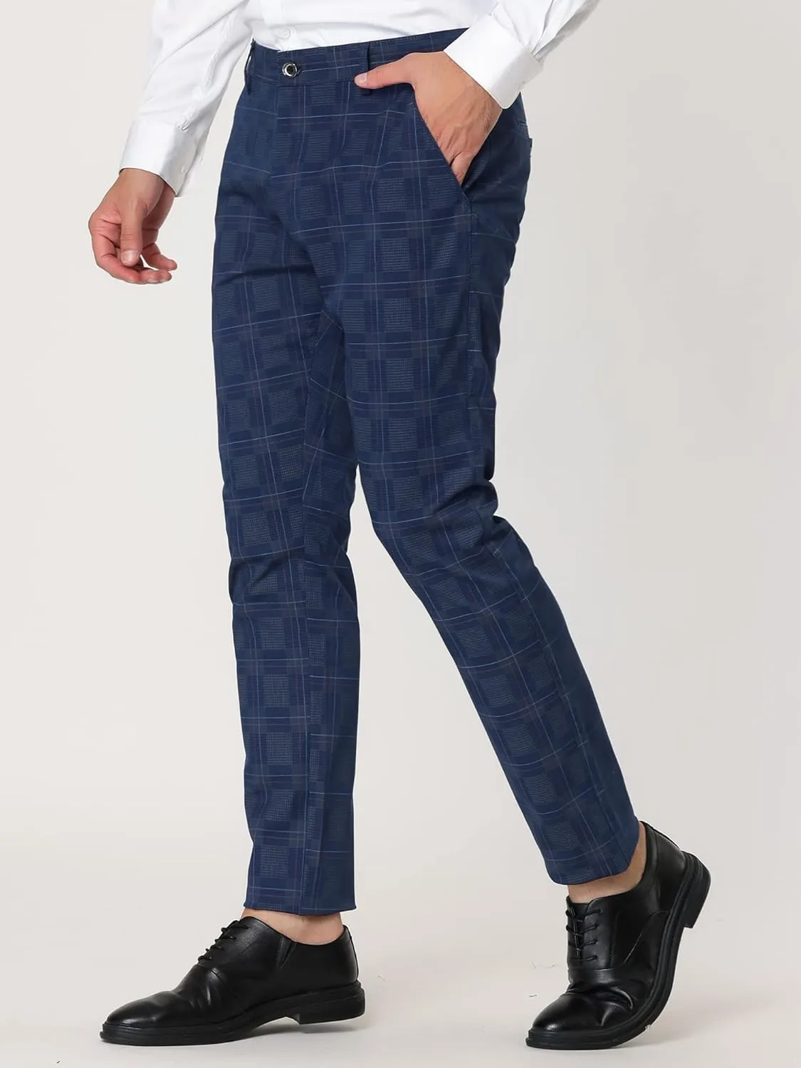 Lars Amadeus Men's Plaid Dress Pants Slim Fit Flat Front Business Check Trousers