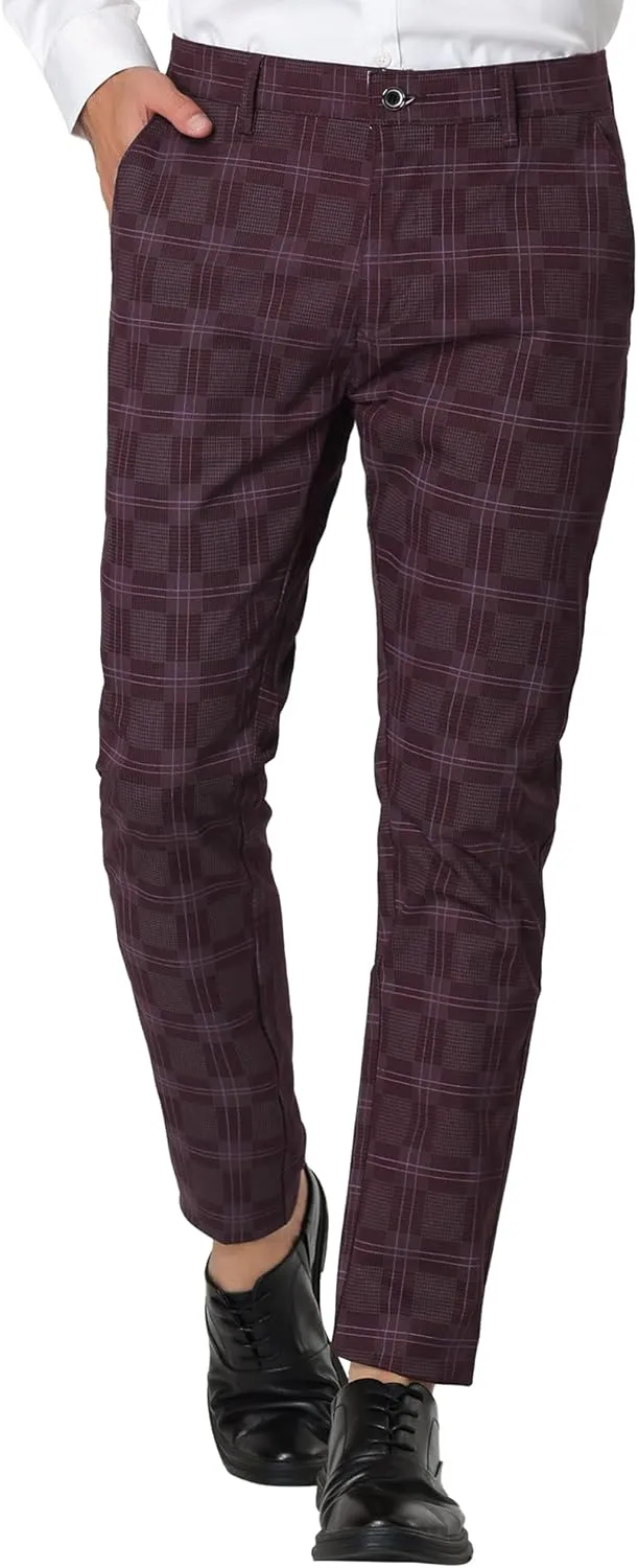 Lars Amadeus Men's Plaid Dress Pants Slim Fit Flat Front Business Check Trousers