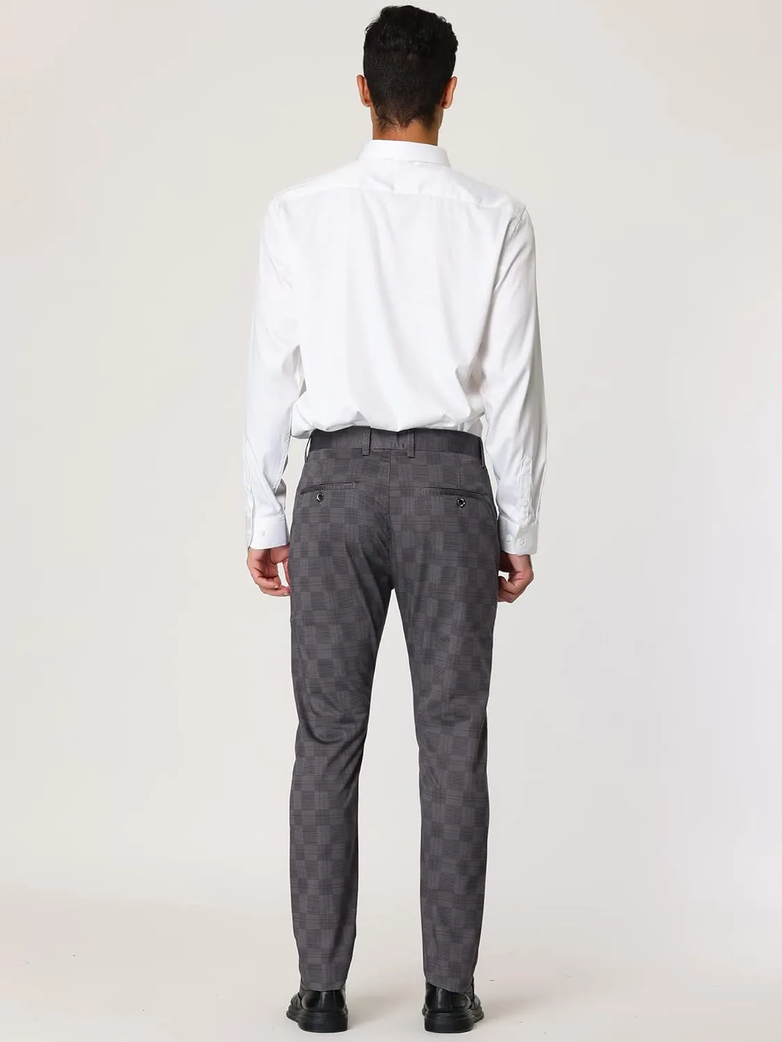 Lars Amadeus Men's Plaid Dress Pants Slim Fit Flat Front Business Check Trousers