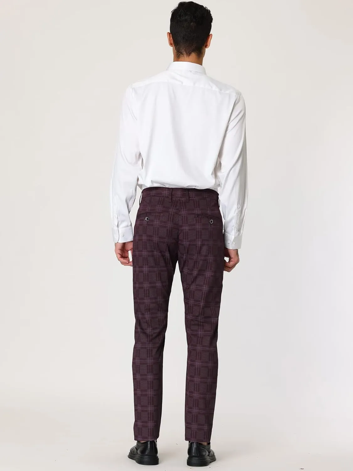 Lars Amadeus Men's Plaid Dress Pants Slim Fit Flat Front Business Check Trousers