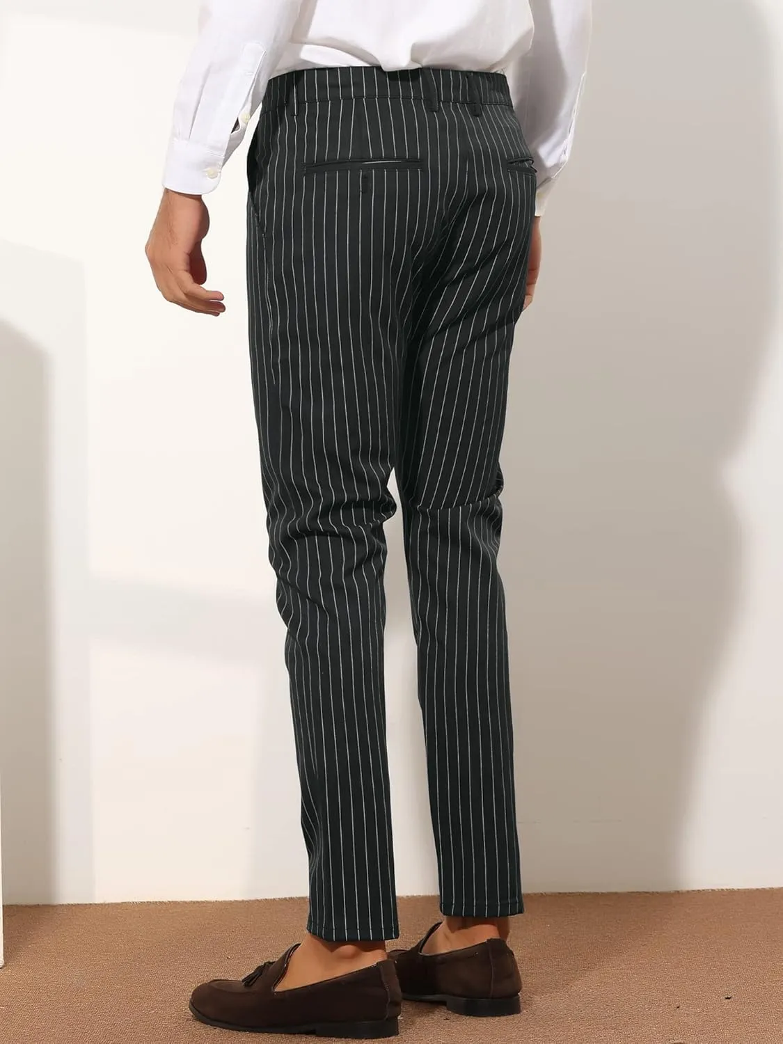 Lars Amadeus Stripes Dress Pants for Men's Slim Fit Business Flat Front Chino Trousers