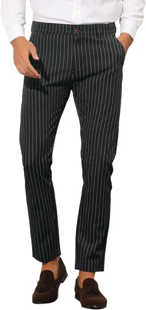 Lars Amadeus Stripes Dress Pants for Men's Slim Fit Business Flat Front Chino Trousers