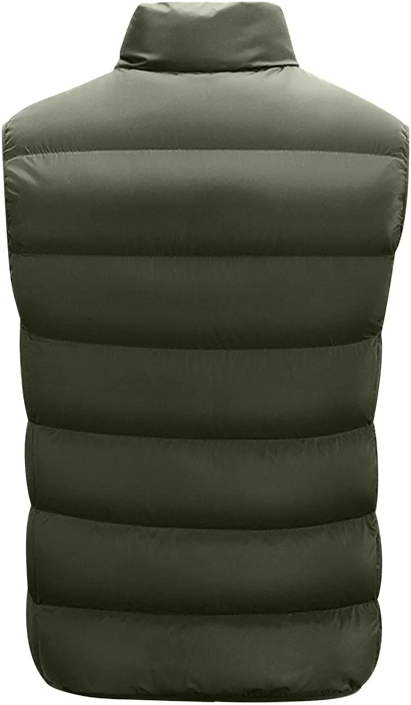 lcziwo Men's Lightweight Puffer Vest Stand Collar zip up sleeveless Jacket Packable warm winter padded Cotton coat