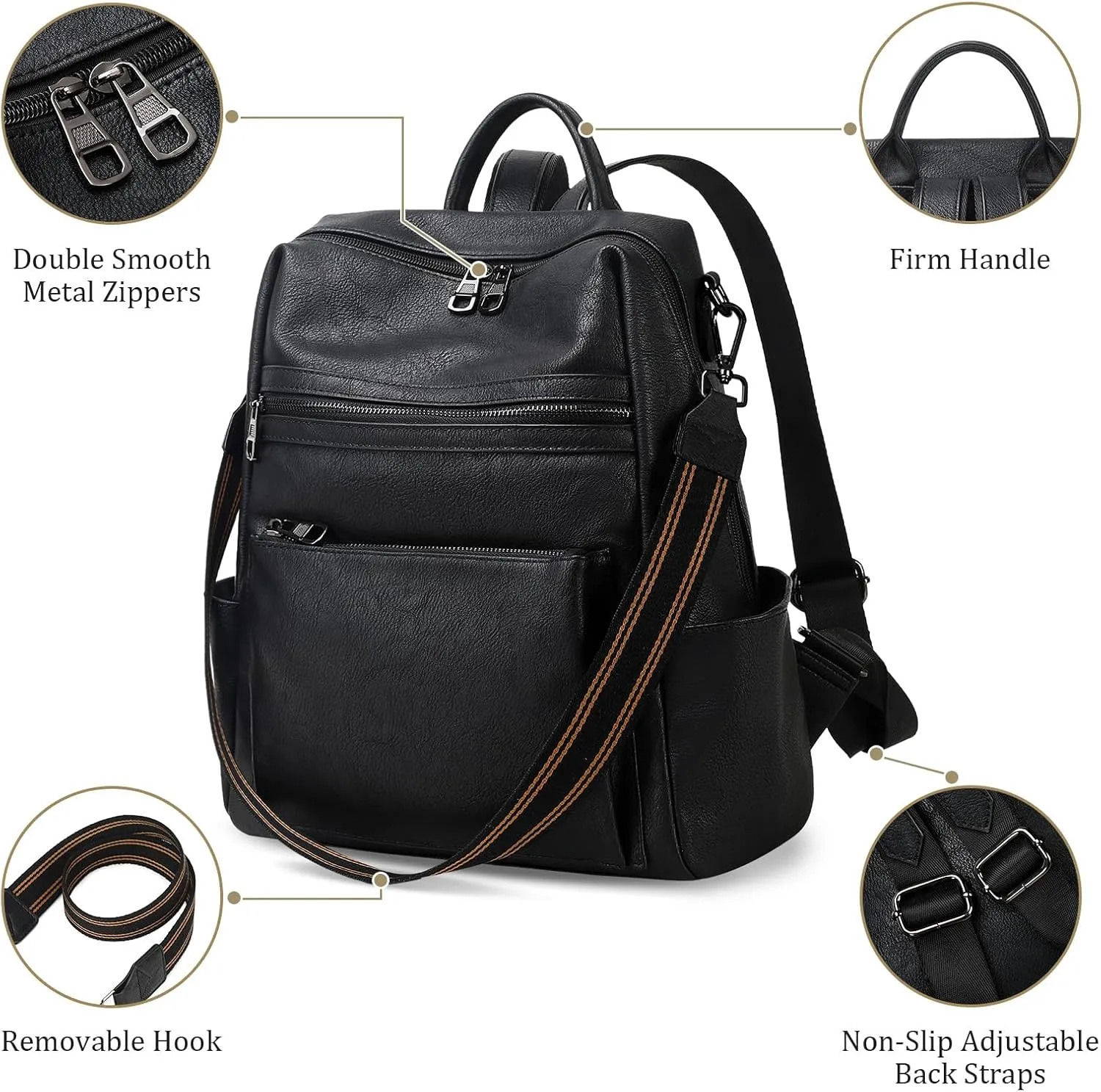 Leather Backpack Purse for Women Designer Ladies Shoulder Bag Fashion Faux Work Travel Handbags