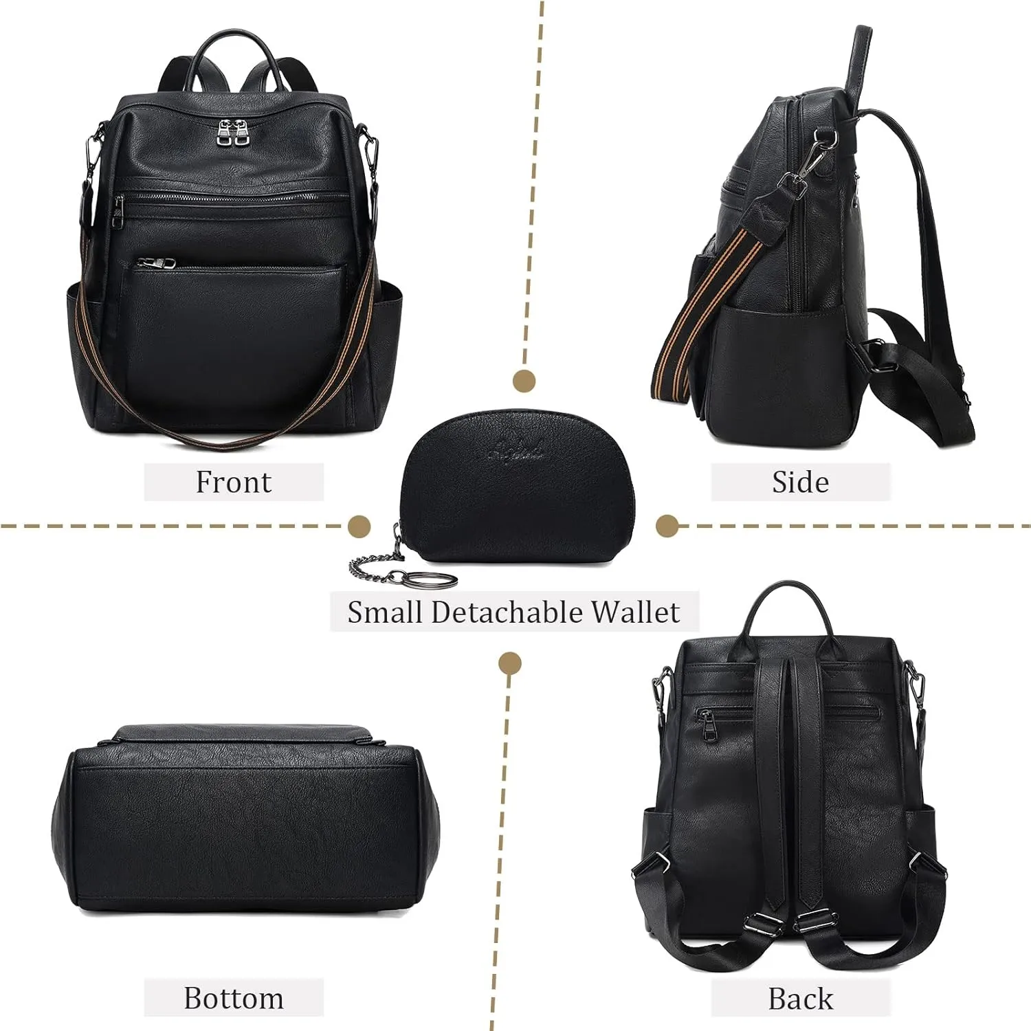 Leather Backpack Purse for Women Designer Ladies Shoulder Bag Fashion Faux Work Travel Handbags