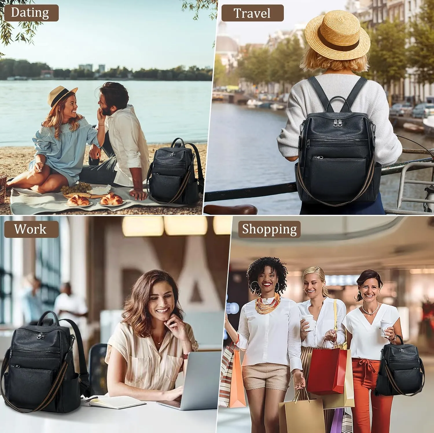 Leather Backpack Purse for Women Designer Ladies Shoulder Bag Fashion Faux Work Travel Handbags