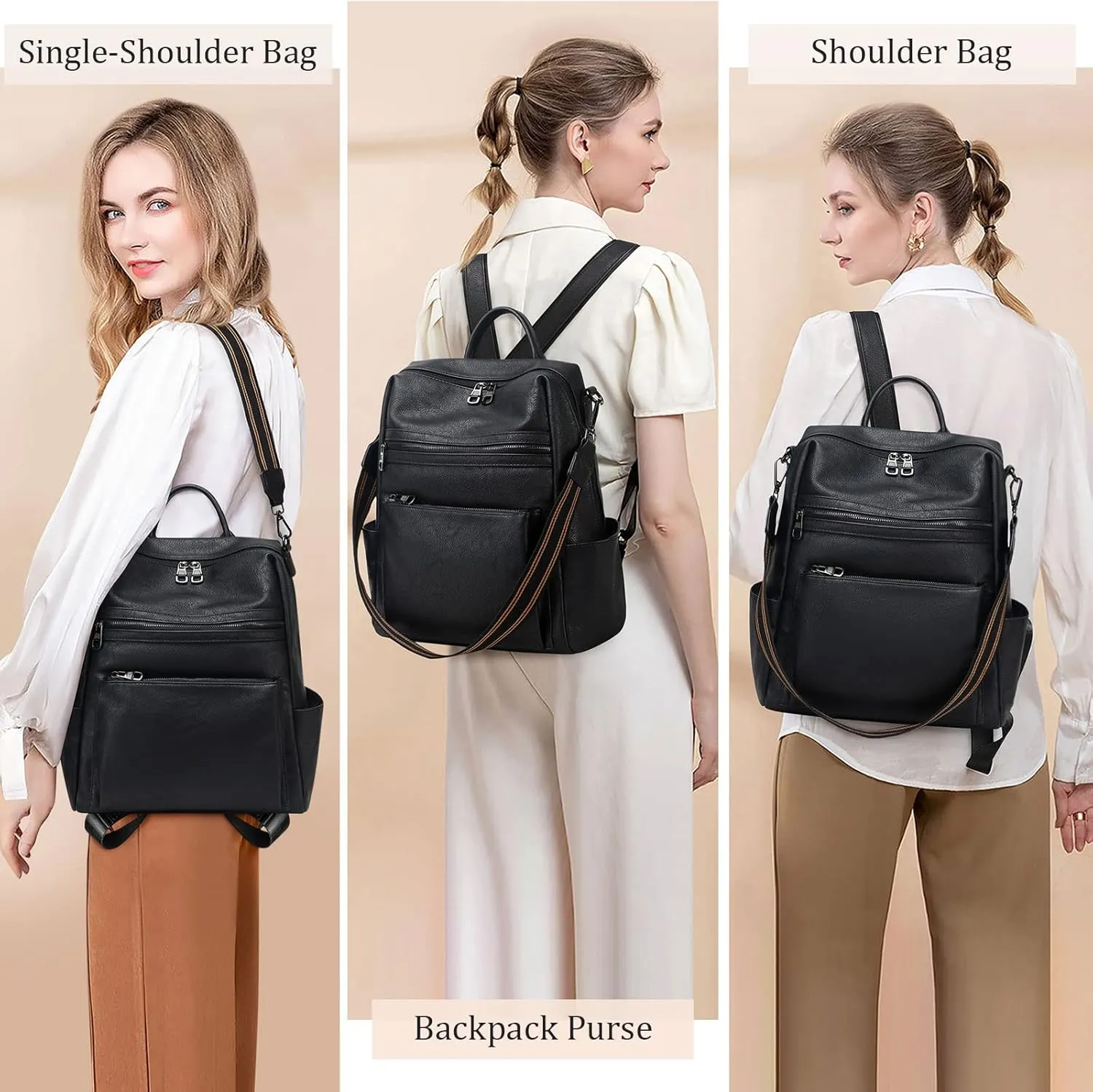 Leather Backpack Purse for Women Designer Ladies Shoulder Bag Fashion Faux Work Travel Handbags