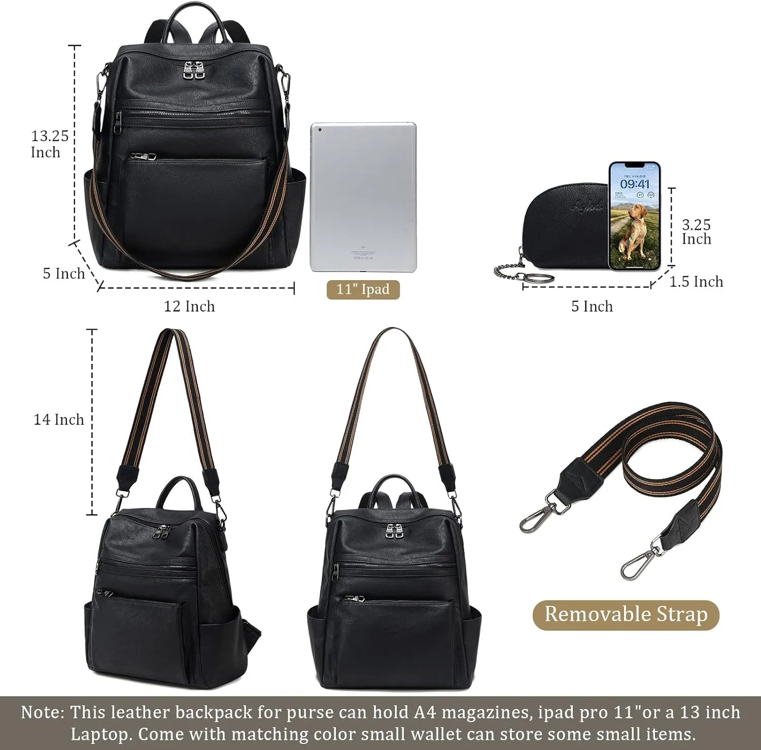 Leather Backpack Purse for Women Designer Ladies Shoulder Bag Fashion Faux Work Travel Handbags