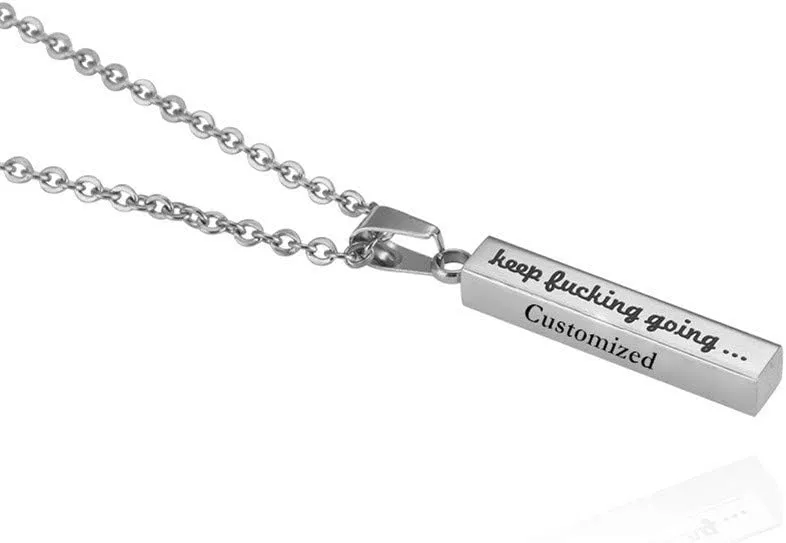 LF Stainless Steel Personalized Keep Going Necklace,Custom Name Keep Funking Going Necklace Vertical Bar Pendant Inspirational Jewelry for Men Women,Free Engraving Customized