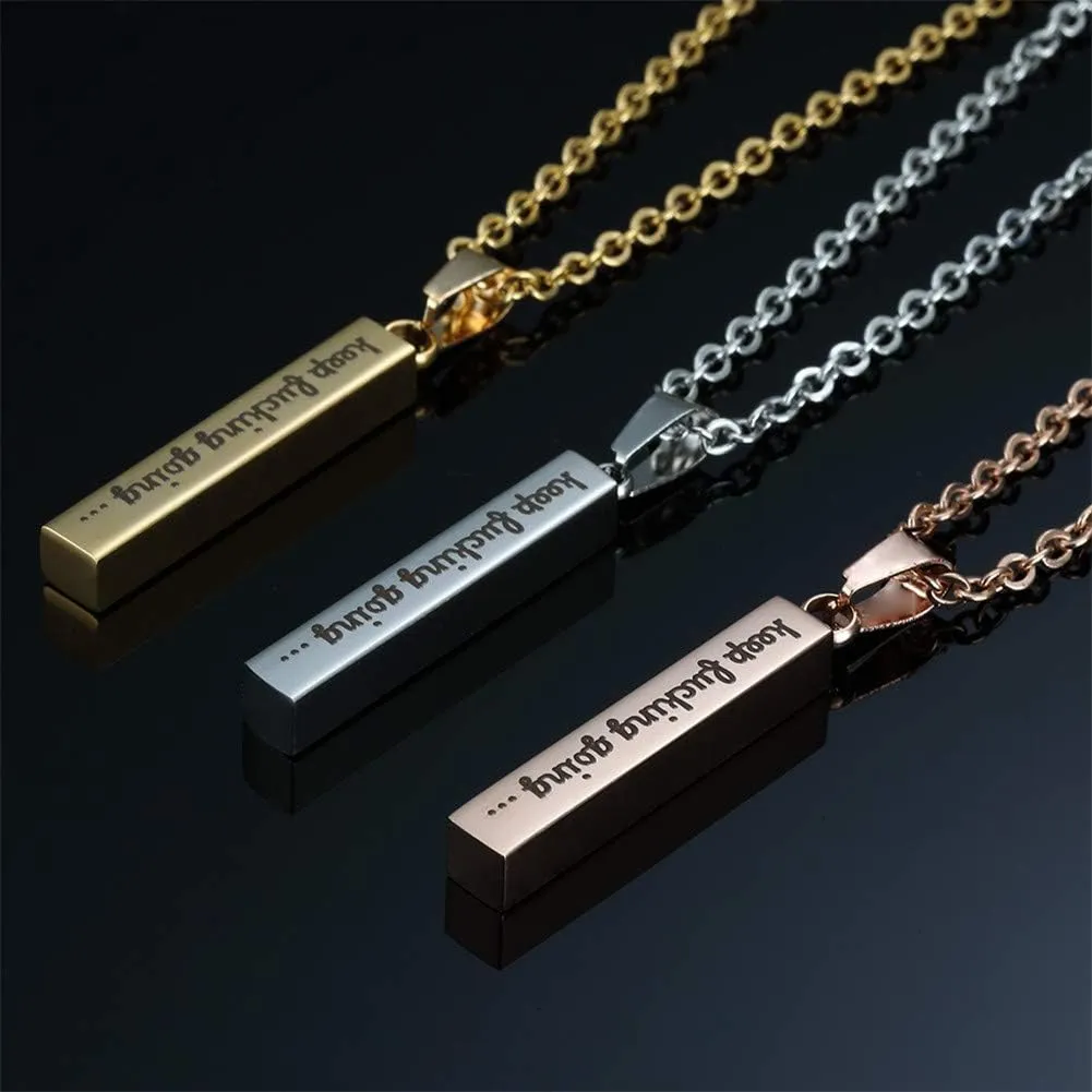 LF Stainless Steel Personalized Keep Going Necklace,Custom Name Keep Funking Going Necklace Vertical Bar Pendant Inspirational Jewelry for Men Women,Free Engraving Customized
