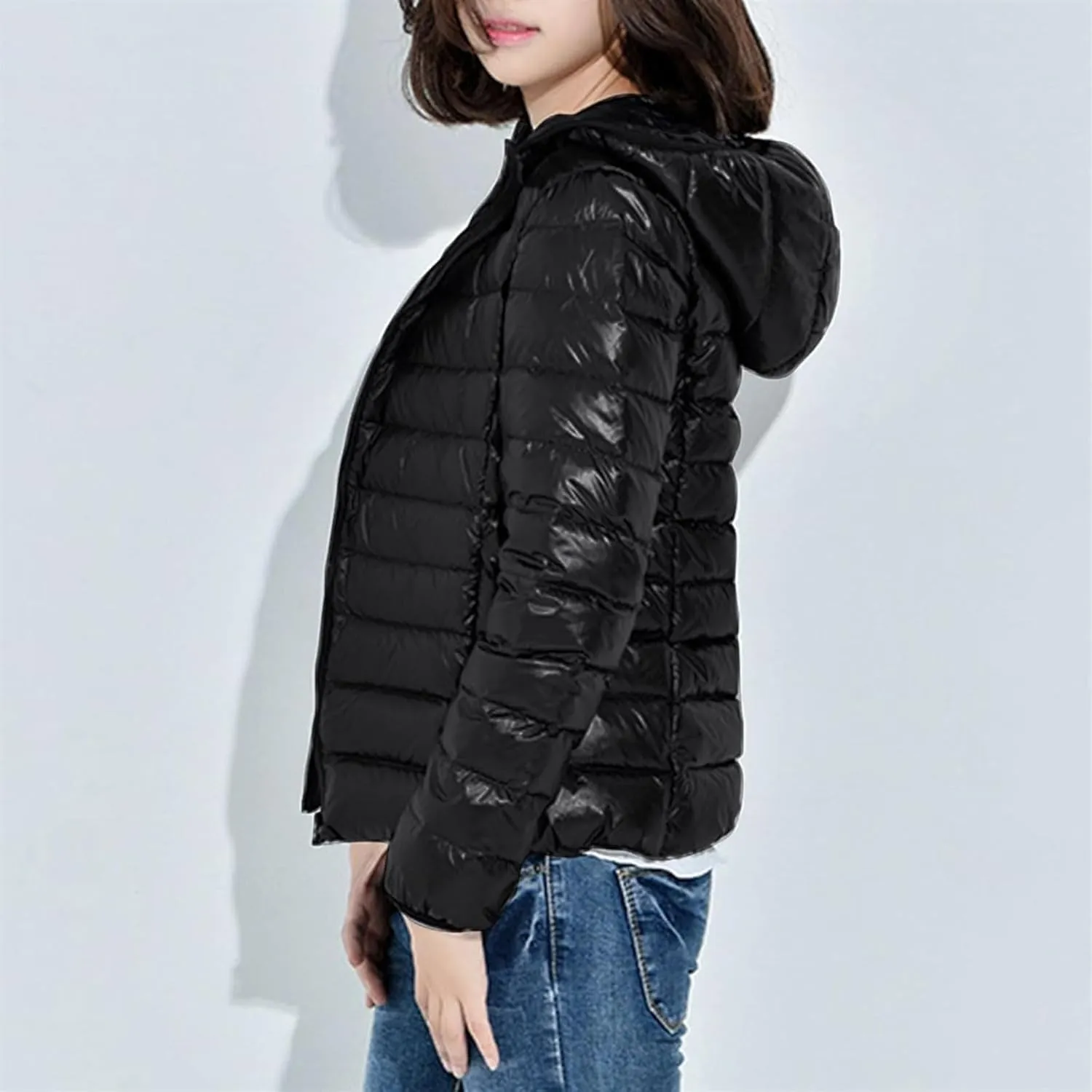 Lightweight Puffer Jacket Women Plus Size Padded Down Coats Zip Up Warm Winter Jacket Outerwear with Hooded
