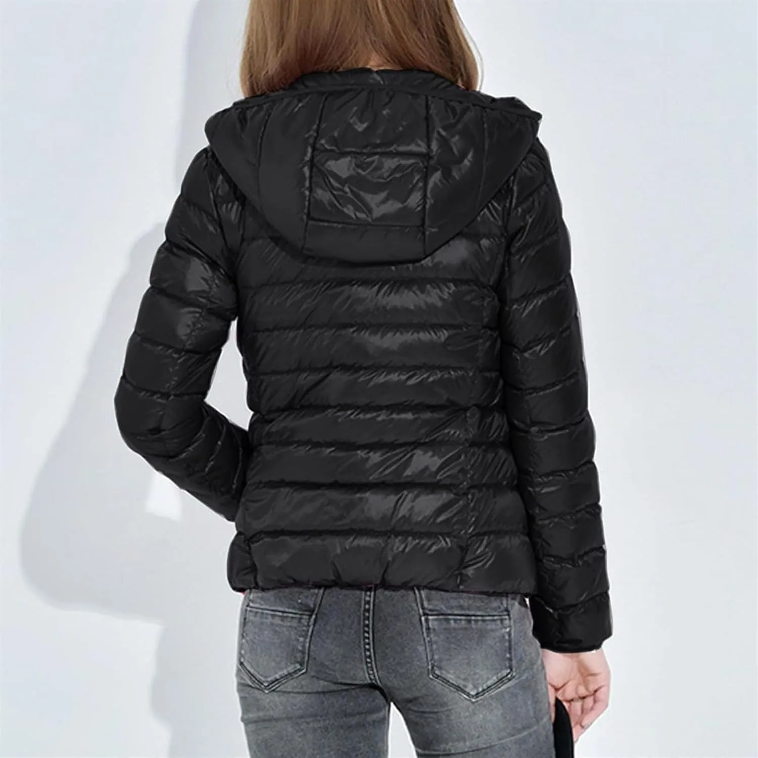 Lightweight Puffer Jacket Women Plus Size Padded Down Coats Zip Up Warm Winter Jacket Outerwear with Hooded