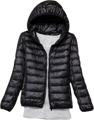 Lightweight Puffer Jacket Women Plus Size Padded Down Coats Zip Up Warm Winter Jacket Outerwear with Hooded