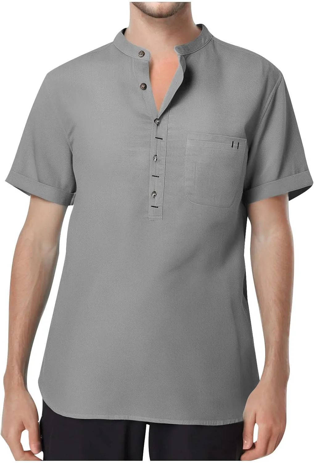 Linen Shirt Men Slim Button Short Sleeve Henley Tees Shirts with Pockets Solid Color Summer Hawaiian Blouses 2025