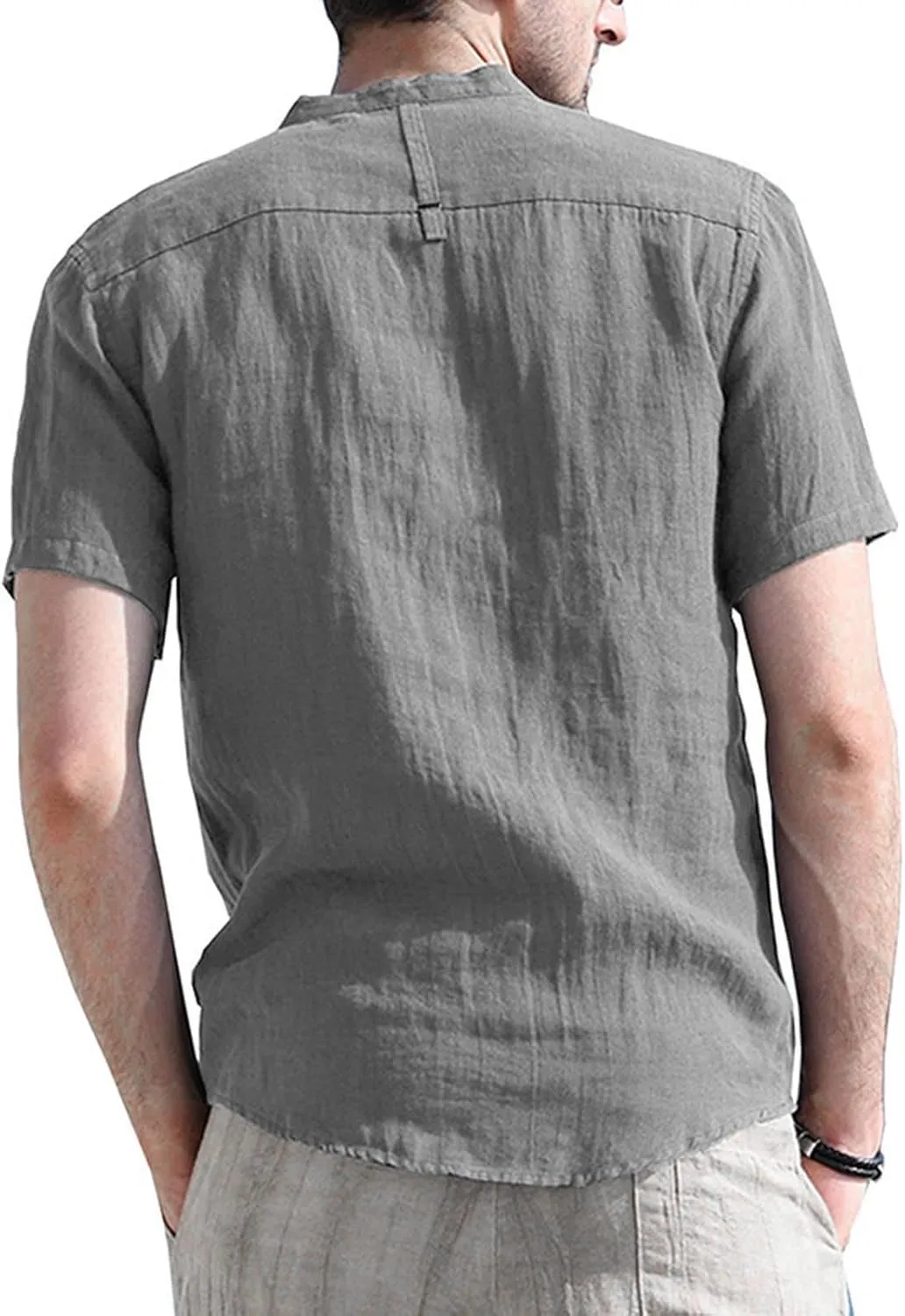 Linen Shirt Men Slim Button Short Sleeve Henley Tees Shirts with Pockets Solid Color Summer Hawaiian Blouses 2025