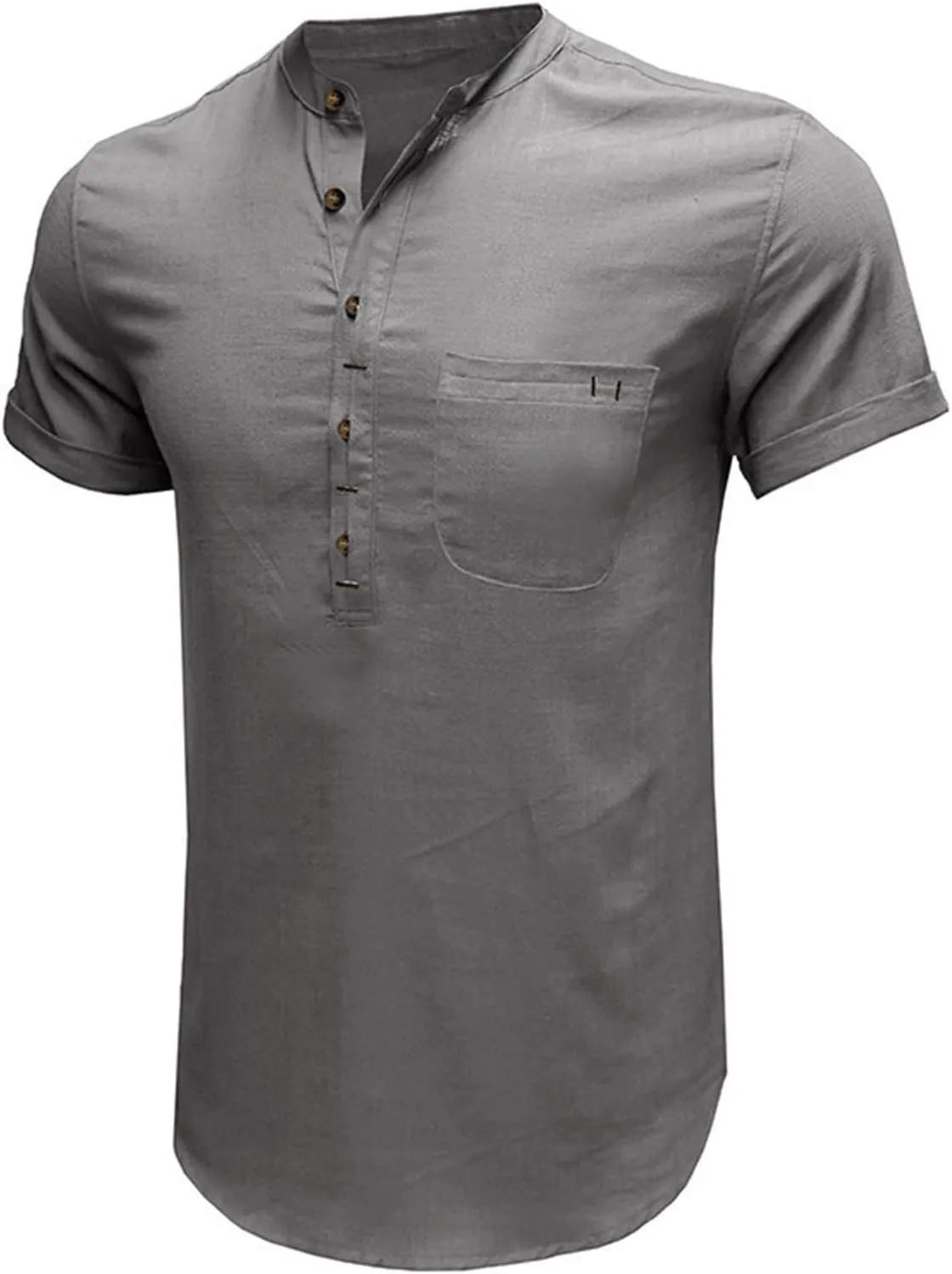 Linen Shirt Men Slim Button Short Sleeve Henley Tees Shirts with Pockets Solid Color Summer Hawaiian Blouses 2025