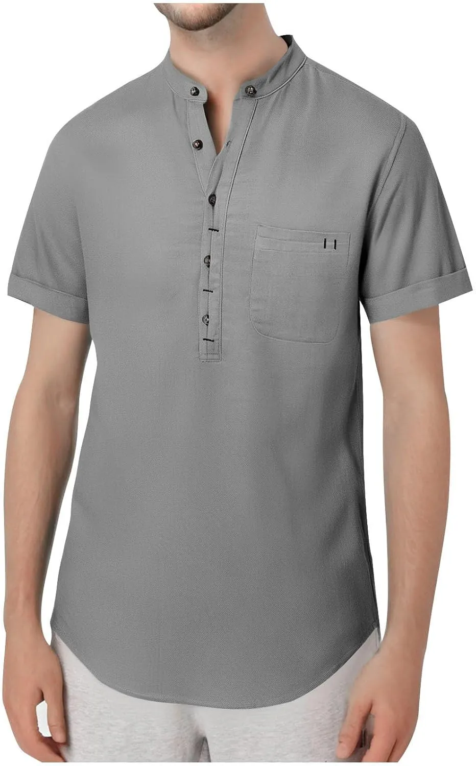 Linen Shirt Men Slim Button Short Sleeve Henley Tees Shirts with Pockets Solid Color Summer Hawaiian Blouses 2025